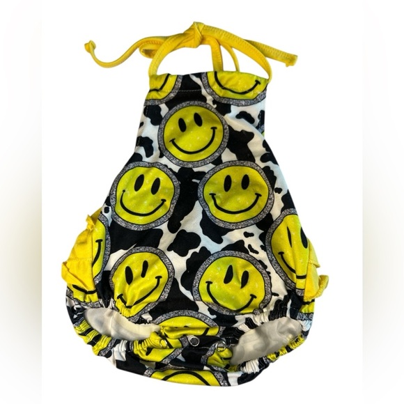 Kids Yellow Smiley One Piece Swimsuit - Picture 1 of 3